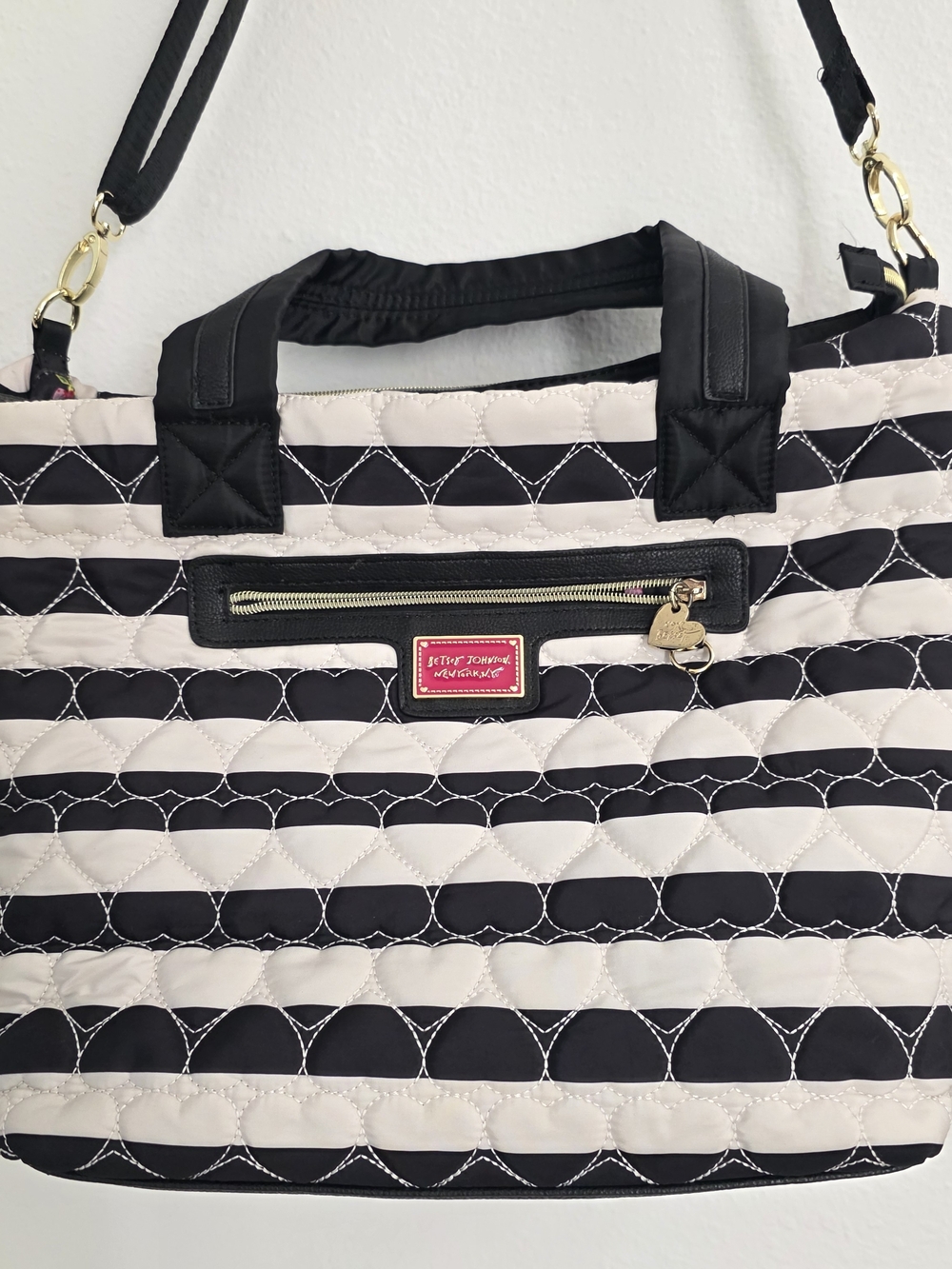 Betsey Johnson Quilted Stripe Satchel | Boutique Statement Bag - Picture 2 of 10